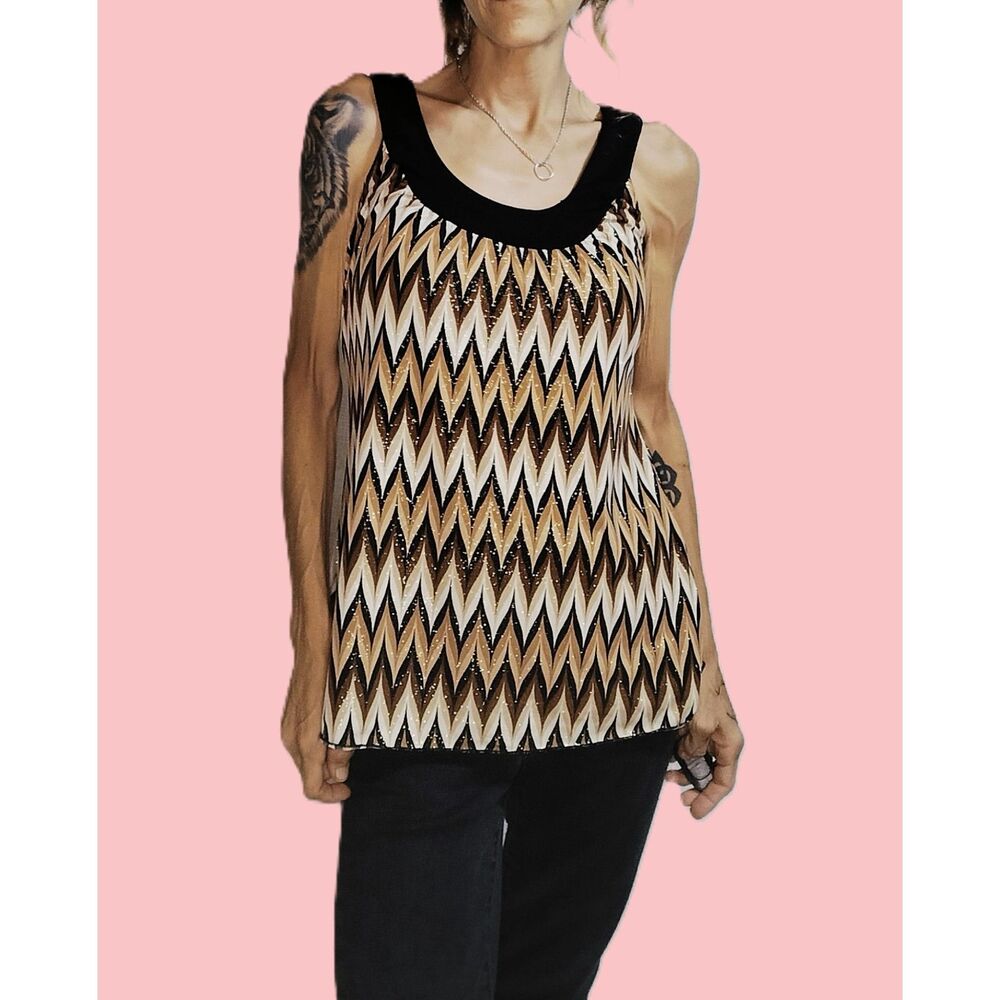B-Wear ~ Brown Gold Glitter Chevron Halter Tank ~ Size Small